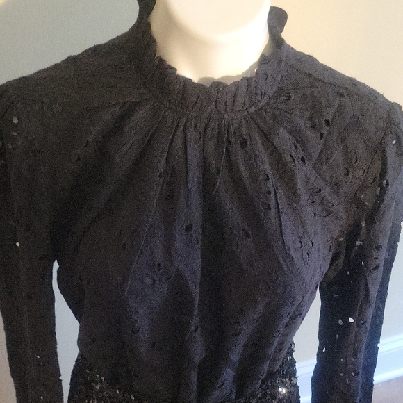 Amazon Tops - Black Eyelet Lace Long Sleeve Blouse